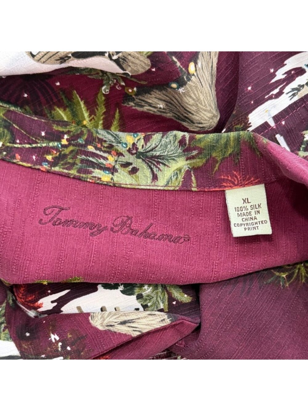 Tommy Bahama Mens Size XL Hawaiian Shirt Red Palm Tree Penguin Cocktail Print - Picture 3 of 6